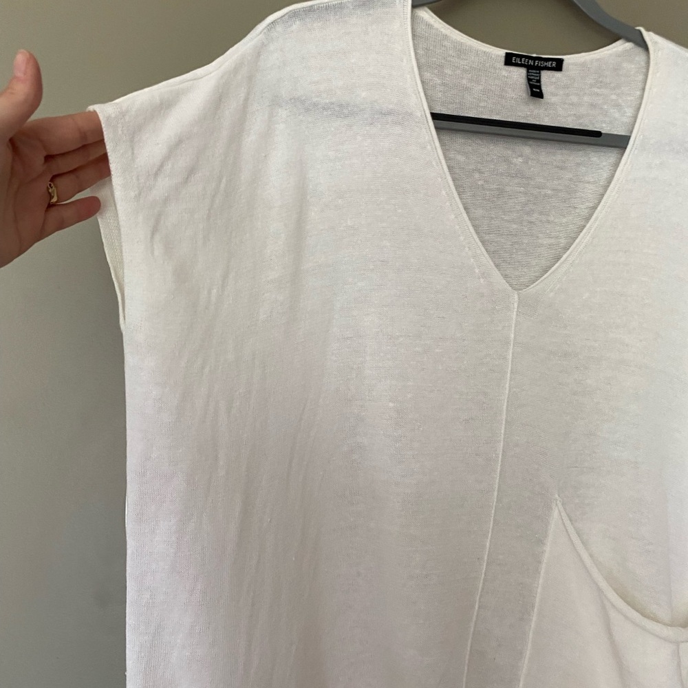 EILEEN FISHER Short Sleeve Organic Linen & Cotton Boxy white Top Size Medium - Picture 7 of 9